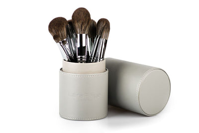 Complete Piano Black Brush Set Including Faux Leather Brush Holder